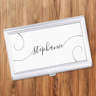 White and Black Elegant Script Curly Name  Case