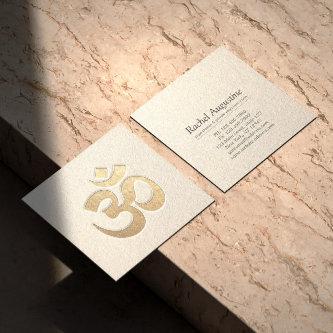 White and Gold Embossed OM Symbol Yoga Instructor Square