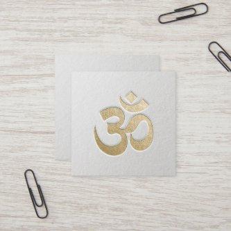 White and Gold Embossed OM Symbol Yoga Instructor Square