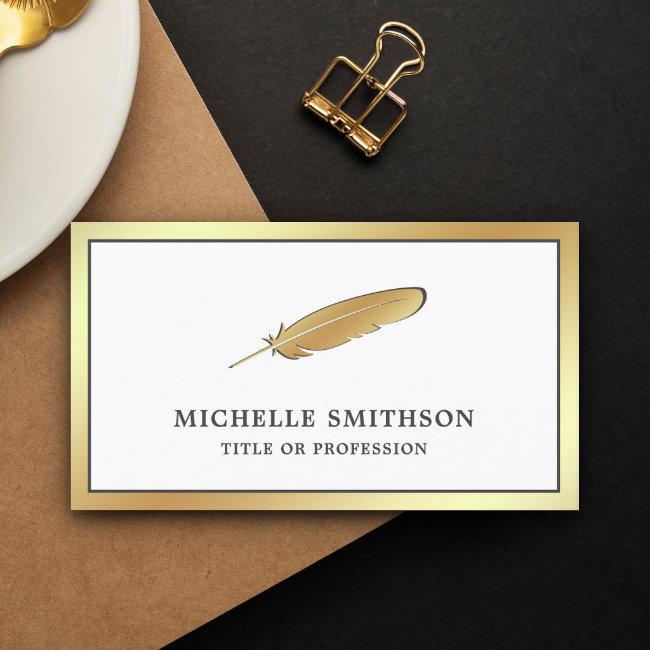 White and Gold Foil Feather Vintage Quill Pen