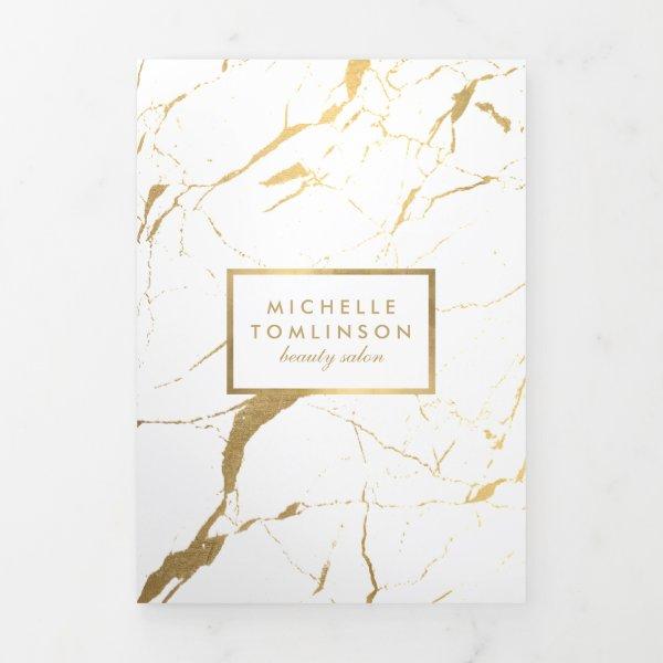 White and Gold Marble Salon or Product Brochure