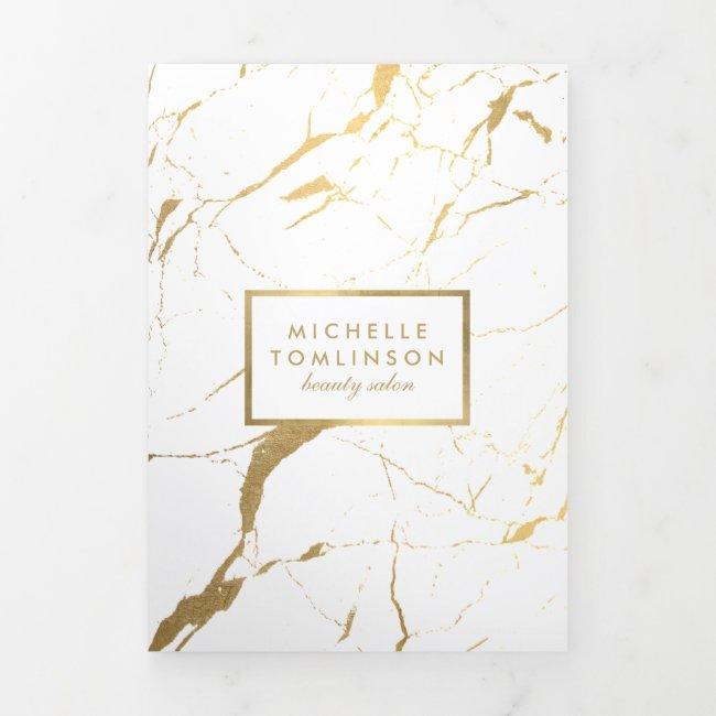 White and Gold Marble Salon or Product Brochure