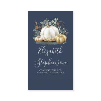 White and Gold Pumpkins Fall Harvest Navy Blue