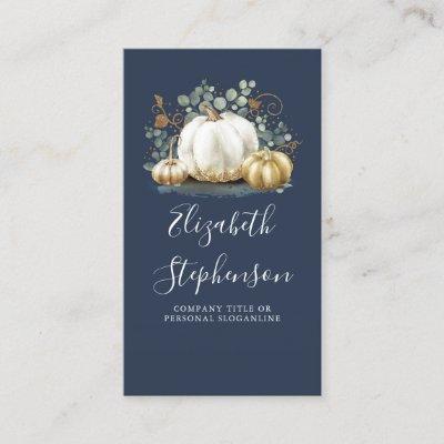 White and Gold Pumpkins Fall Harvest Navy Blue