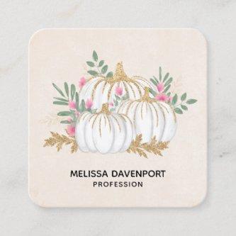 White and Gold Pumpkins Watercolor Square