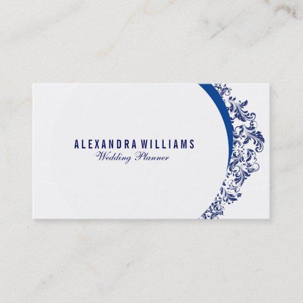 White And & Navy Blue Floral Swirl Lace