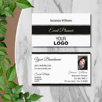White Black and Gold Stripes with Logo & Photo