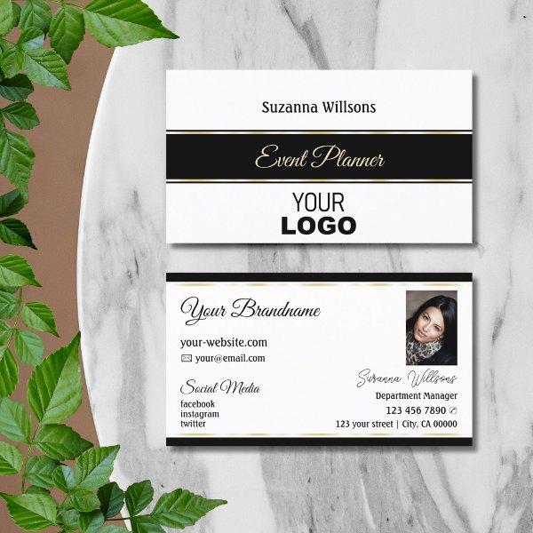 White Black and Gold Stripes with Logo & Photo