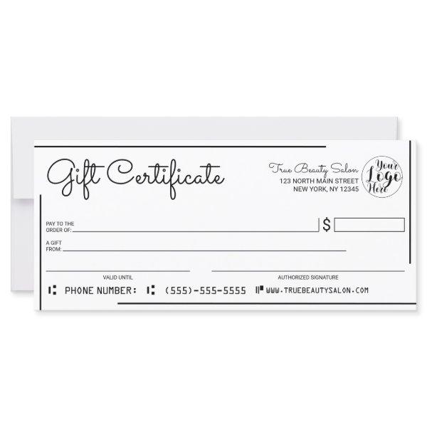 White Black Border Logo Check Gift Certificate