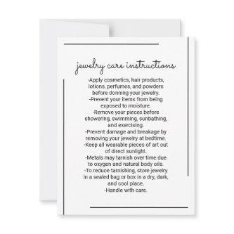 White Black Border Logo Jewelry Care Instruction Note Card