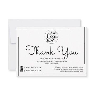 White Black Border Script Logo Customer Thank You