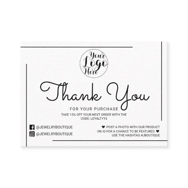 White Black Border Script Logo Customer Thank You