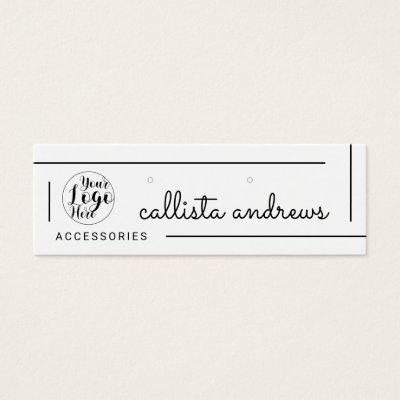 White Black Border Script Logo Earrings Display
