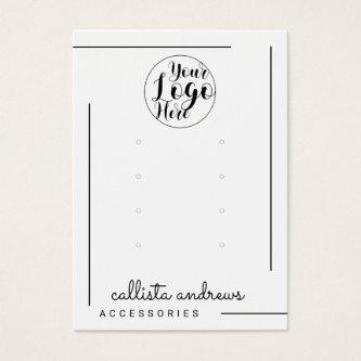 White Black Border Script Logo Earrings Display