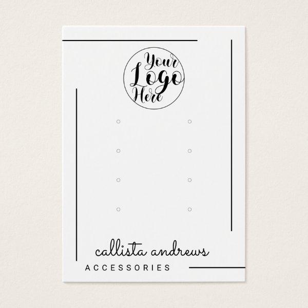 White Black Border Script Logo Earrings Display