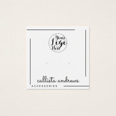 White Black Border Script Logo Earrings Display