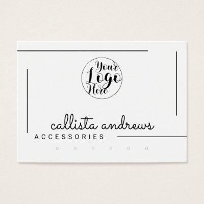 White Black Border Script Logo Earrings Display