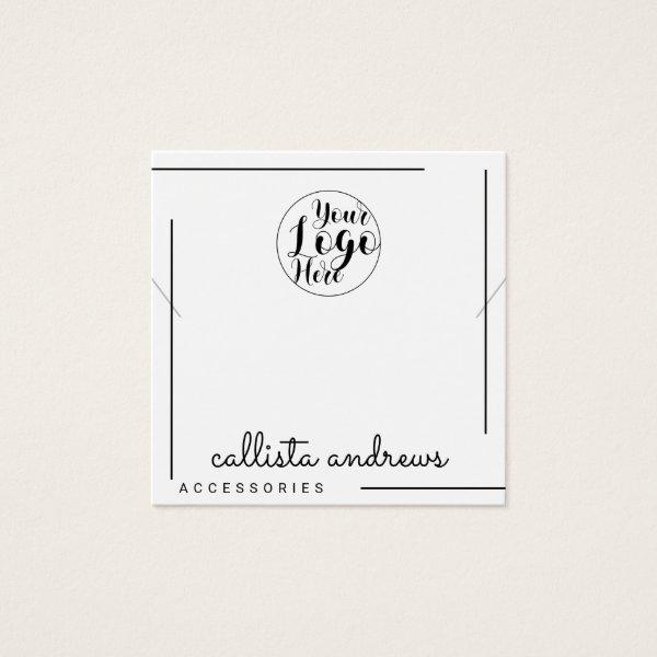 White Black Border Script Logo Necklace Display