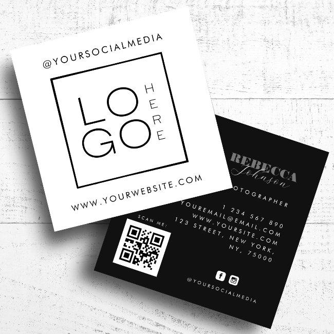 White Black Custom Logo Photo QR Code Social Media Square