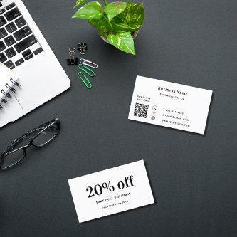 White black qr code business  discount card