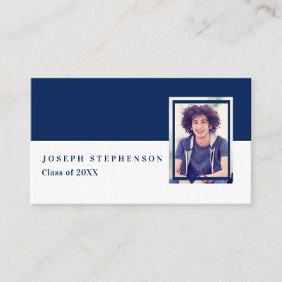 White | Blue Graduation Photo Insert Name Cards