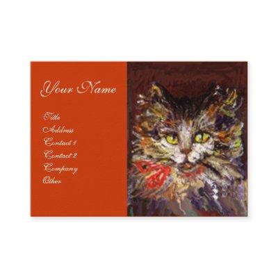 WHITE BROWN KITTY CAT PORTRAIT WITH RED RIBBON