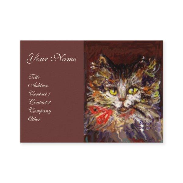 WHITE BROWN KITTY CAT PORTRAIT WITH RED RIBBON