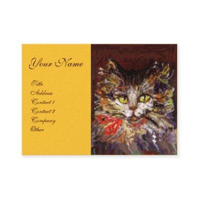 WHITE BROWN KITTY CAT PORTRAIT WITH RED RIBBON