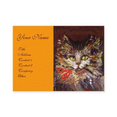 WHITE BROWN KITTY CAT PORTRAIT WITH RED RIBBON