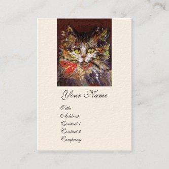 WHITE BROWN KITTY CAT PORTRAIT WITH RED RIBBON