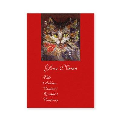 WHITE BROWN KITTY CAT PORTRAIT WITH RED RIBBON