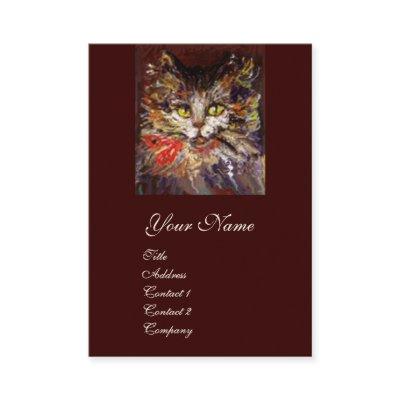 WHITE BROWN KITTY CAT PORTRAIT WITH RED RIBBON