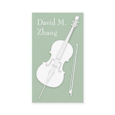 White Cello & Bow Pea Green String Player Teacher