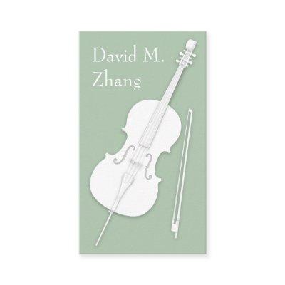 White Cello & Bow Pea Green String Player Teacher