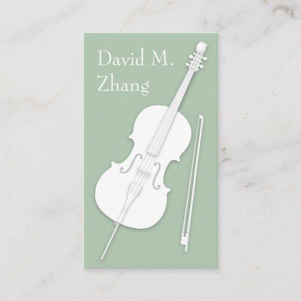 White Cello & Bow Pea Green String Player Teacher
