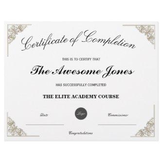 White Certificate of Completion with Custom Logo