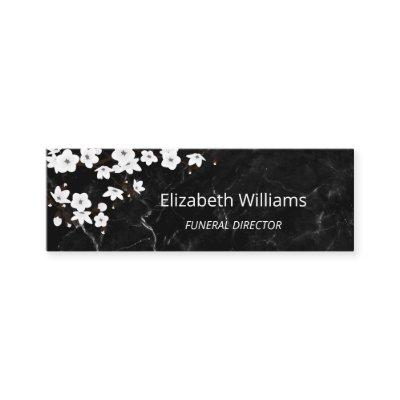 White Cherry Blossom Black Marble QR Code Mini