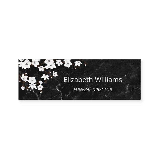 White Cherry Blossom Black Marble QR Code Mini