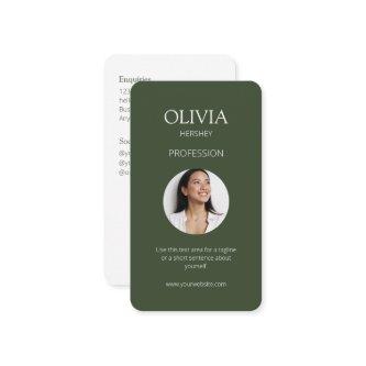 White / Chic Dark Sage Green Photo Social QR Code