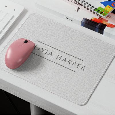 White Chic | Minimal Leather Look Mouse Pad