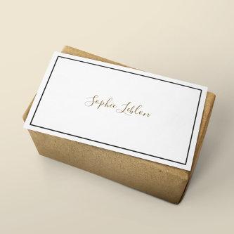 White contact card with handwritten font name