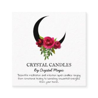 White Crescent Moon Crystal Candle Intention Spell Square