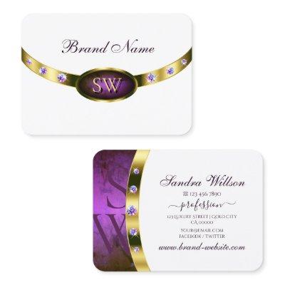 White Dark Purple Marble and Gold with Initials