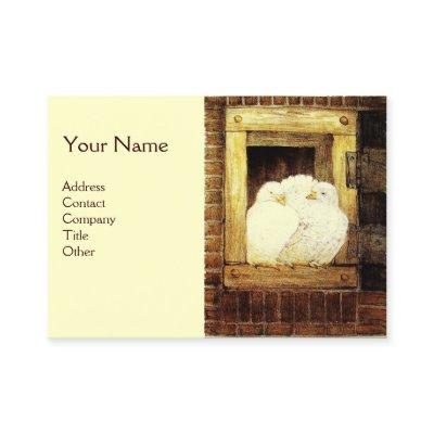 WHITE DOVES AT FARM WINDOW,Monogram Yellow Brown