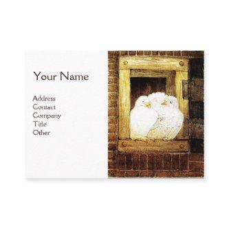 WHITE DOVES AT THE WINDOW,Monogram Yellow Brown