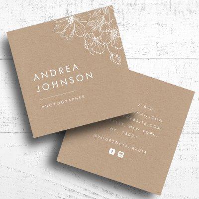 White Drawn Floral Rustic Kraft Botanical Simple   Square