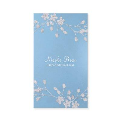 White Floral Branch Winter Blue Elegant Chic