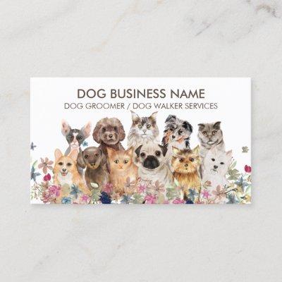 White Floral Pet Dog Cat Family Sitting