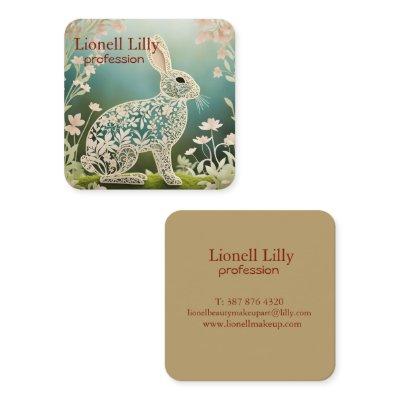 White Floral Rabbit Spring Art  Square