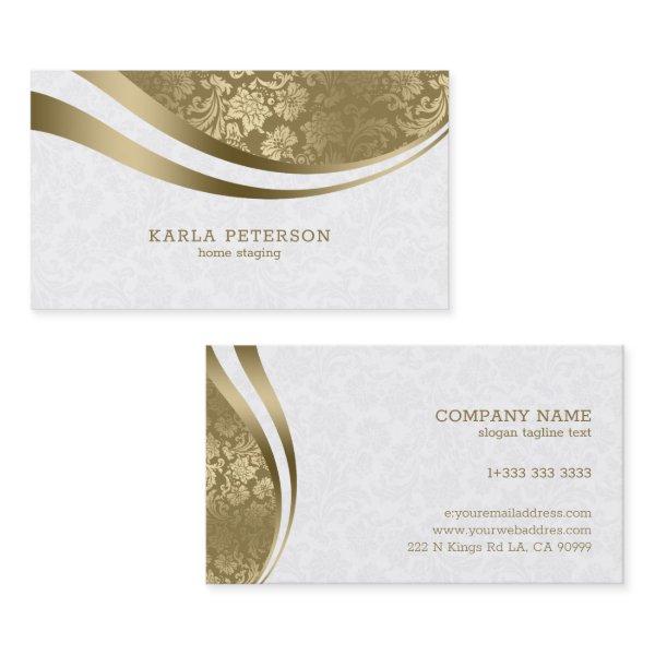 White & Gold Damask Dynamic Lines Monogram